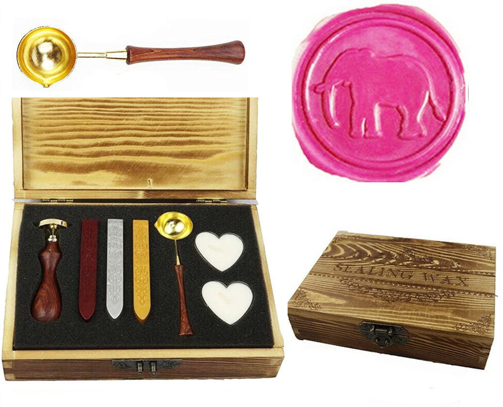 Vintage Elephant Sealing Wax Seal Stamp Kit Melting Spoon Wax Stick Candle  Wooden Book Gift Box Set Wedding Invitation Embellishment Holiday Card Gift  Wrap Package Gift Idea Seal Stamp Set – MDLG-Custom
